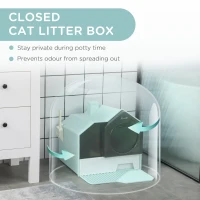 PawHut Hooded Cat Litter Box w/ Litter Mat, Litter Particle Catching, Light Blue(m-6)