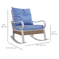 Outsunny Outdoor Rocker, Porch Rocking Chair with Soft Cushion, Rattan Decoration for Garden, Patio, Balcony, Lawn, Light Blue(m-3)
