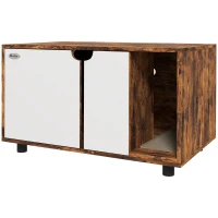 PawHut Hidden Cat Litter Box Enclosure with Double Doors and Sand Drain Pad, Rustic Brown(m-2)