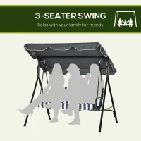Outsunny 3-Seat Outdoor Patio Swing Chair w/ Cushion, Steel Frame Stand, Adjustable Tilt Canopy for Patio, Garden, Gray & White(m-6)