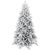 HOMCOM 6ft Artificial Flocked Christmas Tree with Snow Tips, Easy Assembly, Hinged Xmas Tree for Home Office Holiday(m-11)