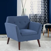 HOMCOM Traditional Living Room Chair, Armchair with Button Tufted Polygonal Straight Back, Single Sofa with Thick Padding, Blue(m-2)