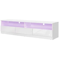 HOMCOM LED Lighted TV Stand for TVs up to 75", Modern TV Cabinet with Storage Drawers for Living Room, High Gloss White(m-13)