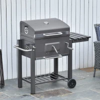 Outsunny BBQ Trolley Charcoal Grill Portable Stainless Steel Barbecue Tool Kits for Camping Hiking Picnic Backyard w/ Wheels and Side Shelf(m-8)