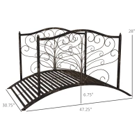 Outsunny 4’ Metal Arch Backyard Garden Bridge with Safety Siderails, Delicate Scrollwork, & Easy Assembly, Black Bronze(m-3)