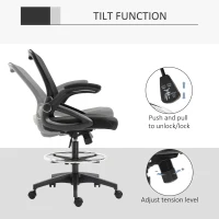 Vinsetto Adjustable Drafting Chair Tall Office Stand-Up Chair with Flip-up Armrest and Foot Ring, 360° Swivel, Black(m-6)
