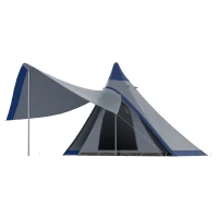 Outsunny 15.4'x15.4'x8.5' Teepee Tent, Waterproof Camping Tent with Porch Area, Floor and Carry Bag, for 2-3 Person Outdoor Backpacking Camping Hiking, Blue(m-11)
