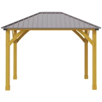 Outsunny 10' x 12' Hardtop Gazebo with Galvanized Steel Roof, Wooden Frame, Permanent Pavilion Outdoor Gazebo Canopy, for Patio, Garden, Backyard, Deck, Lawn, Brown(m-8)