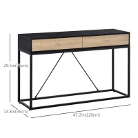 HOMCOM Console Table, Hallway Table with 2 Drawers, Steel Frame Sofa Table for Entrance and Living Room, Black(m-3)