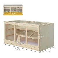 PawHut 45" Extra Large Wooden Hamster Cage, 3-Layer Rat Cage with Opening Roof, PVC Window, Small Animal Habitat for Gerbil, Dwarf & Syrian Hamsters, Natural(m-3)