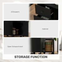 HOMCOM Drop Leaf Dining Table, Mobile Folding Table on Wheels with Drawers and Cabinet for Dining Room, Kitchen, Black(m-6)