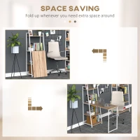 HOMCOM Computer Desk with Storage Sheves and Foldable Tabletop, Writing Desk for Home Office and Study, White, Natural(m-4)