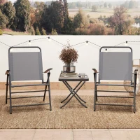 Outsunny Folding Bistro Set, Small Patio Set with Back Adjustable Chairs and Glass Top Table for Garden, Balcony, Porch, Grey(m-8)