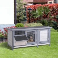PawHut Wooden Rabbit Hutch Bunny Cage Guinea Pig House Outdoor with Sliding Out Tray, Openable Roof, Feeding Trough, Grey(m-1)