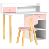 Qaba Kids Study Table and Chair Set, Kids Desk and Chair Set w/ Storage and Shelves, for 3-8 Year Old, Pink(m-2)