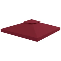 Outsunny 10' x 10' Square 2-Tier Gazebo Canopy Replacement Top Cover Outdoor Garden Sun Shade, Wine Red(m-11)