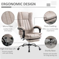 Vinsetto Microfiber Computer Chair, Executive Office Chair with Reclining Backrest Retractable Footrest Adjustable Height Beige(m-7)