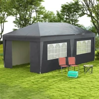 Outsunny 10' x 19.5' Pop Up Canopy Tent Height Adjustable Event Shelter w/ Sidewalls, Leg Weight Bags, Wheeled Carry Bag, Gray(m-10)