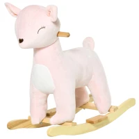 Qaba Kids Plush Ride-On Rocking Horse Deer-shaped Plush Toy Rocker with Realistic Sounds for Child 36-72 Months Pink(m-11)