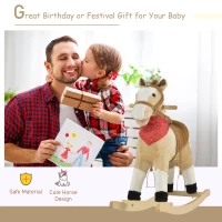 Qaba Kids Plush Ride-On Rocking Horse Toy Cowboy Rocker with Fun Realistic Sounds for Child 3-6 Years Old, Beige(m-4)
