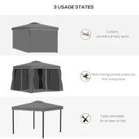 Outsunny 10' x 10' 2-Tier Outdoor Gazebo Canopy Tent with Zippered Mesh Sidewalls, Aluminum Frame for Patio, Backyard, Dark Grey(m-6)