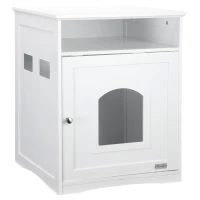 PawHut Cat Litter Box Enclosure Hidden Cabinet Cat Furniture Indoor Cat Washroom Nightstand End Table with Cat-sized Hole Wide Tabletop Storage Shelf (Litter Box Not Included)(m-10)