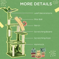 PawHut 56" Cat Tree for Large Cats Adult with Hammock, Cat Tower with Scratching Post, Platforms, Play Ball and Anti-tipping Device, for Indoor Cats, Green(m-7)