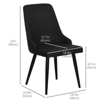 HOMCOM Modern Dining Chair Set of 2, Fabric Upholstered Side Chairs for Kitchen Living Room with Metal Legs, Black(m-3)