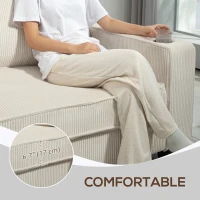 HOMCOM Three Seater Sofa, Fabric 3 Seater Couch with Spring Cushion and Cup Holders for Living Room, Bedroom, Cream White(m-6)