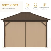 Outsunny 10' x 12' Outdoor Hardtop Gazebo Metal Roof Patio Gazebo with Aluminum Frame, Mesh Nettings, Curtains and Roomy Interior Space, Brown(m-5)