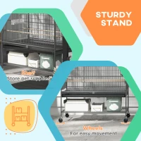 PawHut 60" Bird Cage with Stand for Cockatiels Canaries Lovebirds Finches, Budgie Cage with Wheels, Removable Tray, Storage Shelf(m-6)