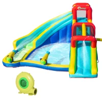 Outsunny 5-in-1 Inflatable Water Slide Kids Bounce House Water Park Jumping Castle Includes Trampoline Slide Water Pool Cannon Climbing Wall with Carry Bag, Repair Patches, 450W Air Blower(m-11)