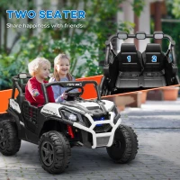 Qaba 2 Seater 24V Kids Electric Car w/ Remote Control, 3 Speed, LED Lights, Music, Horn, Spring Suspension, Slow Start, White(m-5)