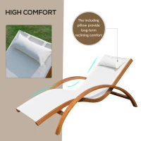 Outsunny Outdoor Wood Sling Chaise Lounge Reclining Garden Mesh Lounger Patio Chair with Headrest Cream(m-4)