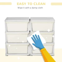 Qaba 3 Tier Kids Storage Unit, 6 Drawer Chest Toy Organizer Plastic Bins for Kids Bedroom Nursery Kindergarten Living Room for Boys Girls Toddlers, Cream White(m-6)