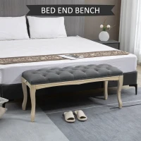 HOMCOM 43" Upholstered Entryway Bench, Linen Fabric Ottoman Stool with Button Tufted Seat, and Rubber Wood Legs for Living Room, Bedroom, or Hallway, Dark Grey(m-7)