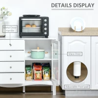 HOMCOM Sideboard Buffet, Kitchen Cabinet, Coffee Bar Cabinet with Glass Doors, Drawers and Adjustable Shelves, White(m-7)
