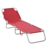 Outsunny Outdoor Folding Chaise Lounge, Reclining Lounge Chair with Adjustable Backrest and Breathable Mesh Fabric, Wine Red(m-11)