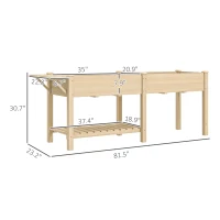 Outsunny Wood Raised Garden Box, Elevated Garden Bed with Side Table, Bottom Shelf, Bed Liners and Drainage Holes, Natural(m-3)