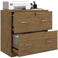 Vinsetto 2 Drawer File Cabinet with Lock, Office Filing Cabinet, Hanging Bar for Letter Size, Home Office, Light Brown(m-2)