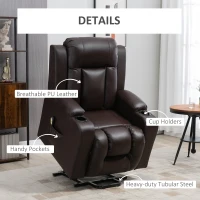 HOMCOM Electric Power Lift Chair, PU Leather Recliner Sofa with Footrest, Remote Control and Cup Holders, Brown(m-7)