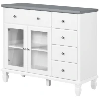 HOMCOM Modern Sideboard Buffet Cabinet with 5 Storage Drawers and Double Glass Door Cupboard for Living Room White(m-11)