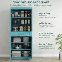 HOMCOM Modern Kitchen Pantry Freestanding Cabinet Cupboard with Doors and Drawer, Adjustable Shelving, Turquoise(m-4)
