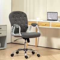 Vinsetto Button Tufted Desk Chair, Home Office Chair with Padded Armrests, Adjustable Height and Swivel Wheels, Dark Gray(m-10)