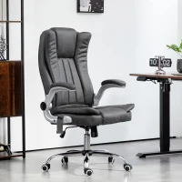 HOMCOM Vibration Massage Office Chair, High Back Heated Computer Chair with Flip-up Armrest & Swivel Wheels, Gray(m-2)