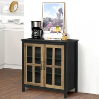 HOMCOM Sideboard Buffet Cabinet, Glass Door Kitchen Cabinet with Storage, Accent Entryway Cabinet with Adjustable Shelf for Living Room, Black Wood Grain(m-9)