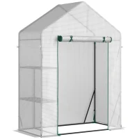 Outsunny 56"x29" Walk-in Greenhouse for Outdoor, Portable Gardening Plant Hot House with 2-Tier Shelf, Roll-Up Zippered Door, PE Cover, Green(m-2)