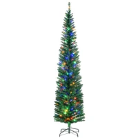 HOMCOM 7.5' Artificial Pencil Christmas Trees Holiday Decoration with Colourful LED Lights, Steel Base, Skinny Shape(m-11)