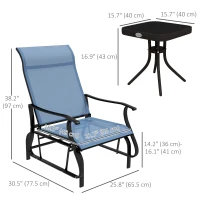 Outsunny 3PCs Gliding Rocking Chair & Bistro Tea Table Set, Light Blue(m-3)