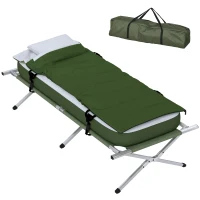 Outsunny Camping Cot, Outdoor Folding Bed Set with Mattress, Sleeping Bag, Pillow, and Carry Bag, Green(m-11)